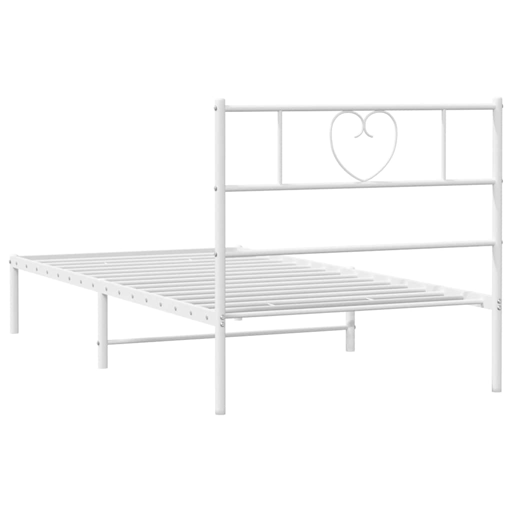 Metal Bed Frame without Mattress with Headboard White 107x203cm