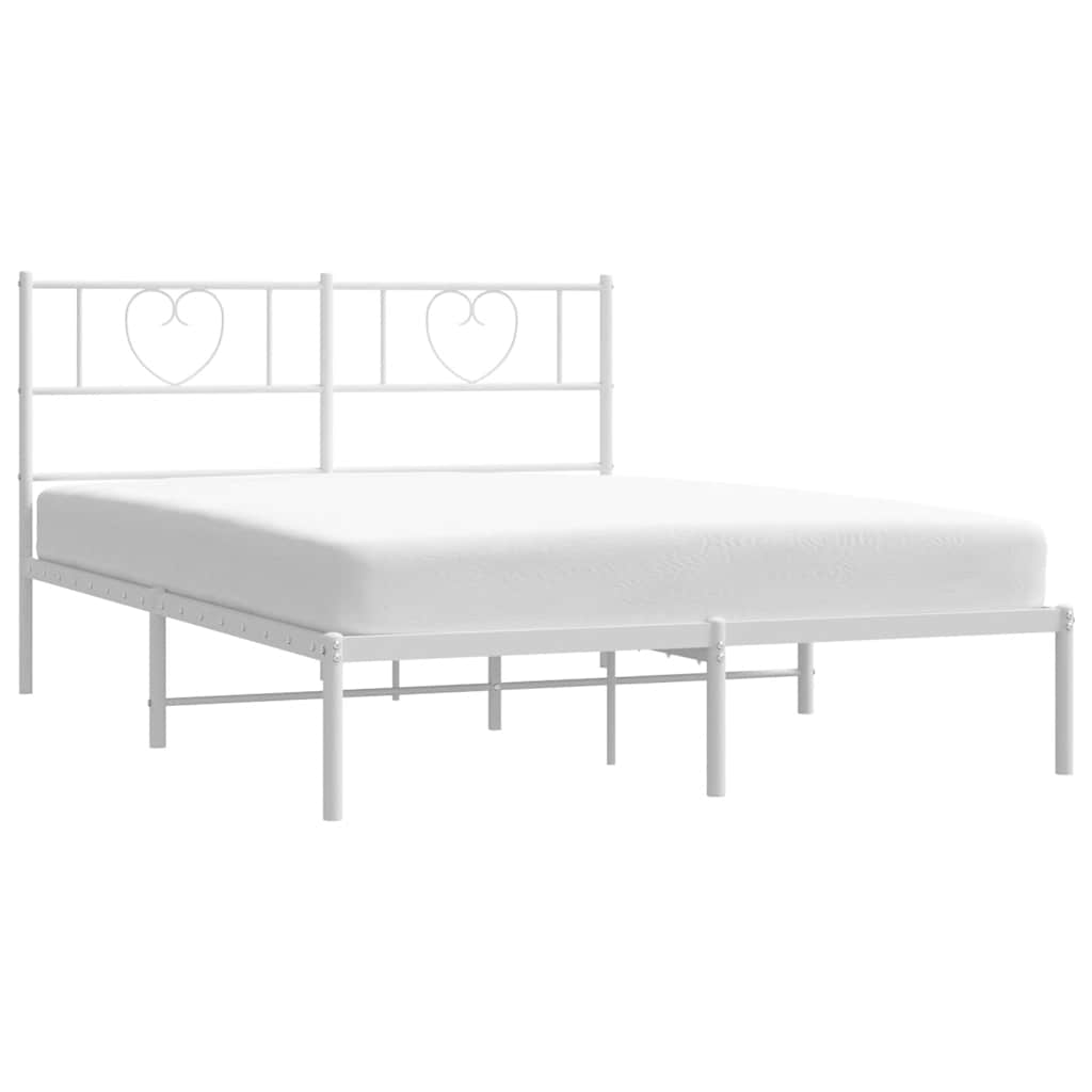 Metal Bed Frame without Mattress with Headboard White 135x190cm