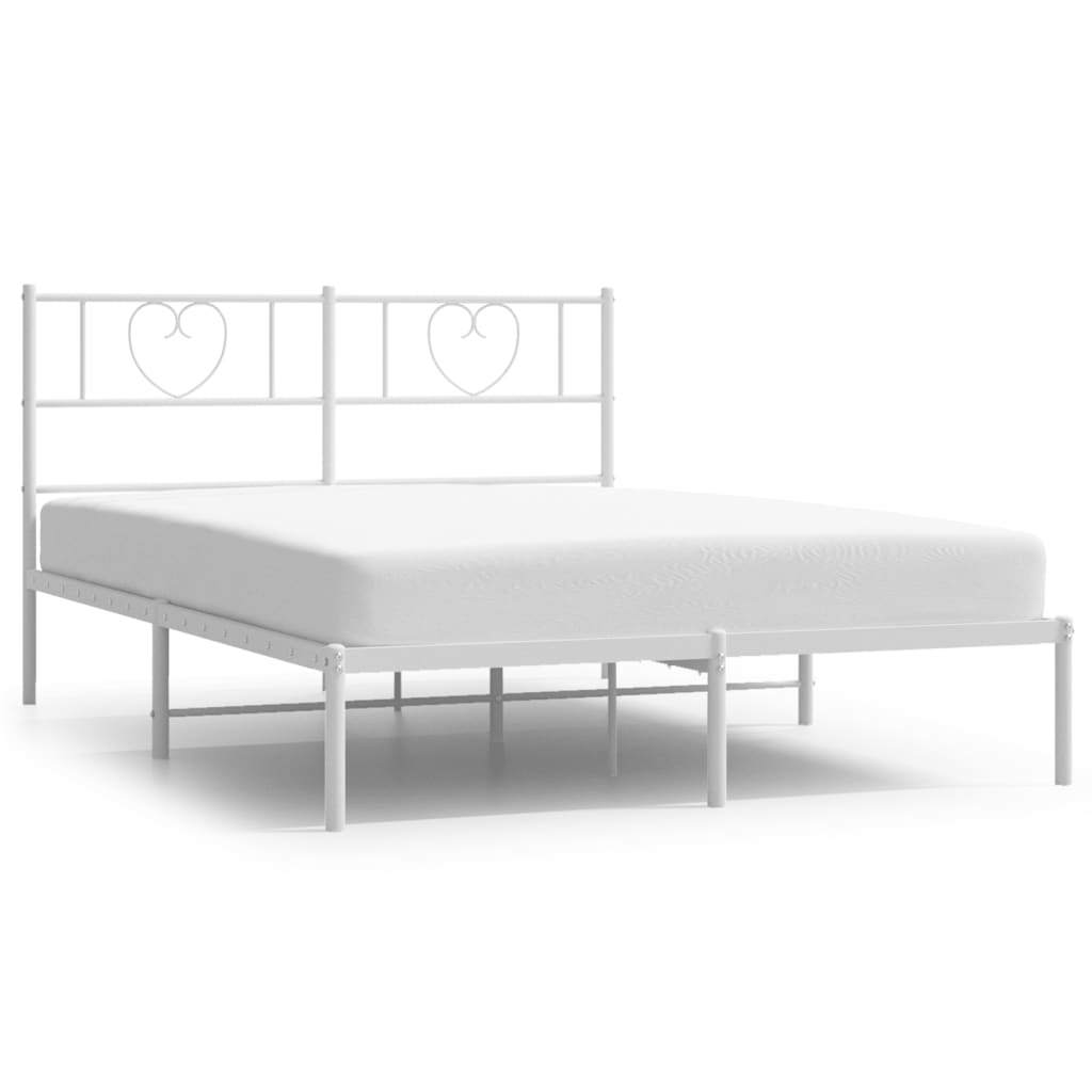 Metal Bed Frame without Mattress with Headboard White 140x190cm