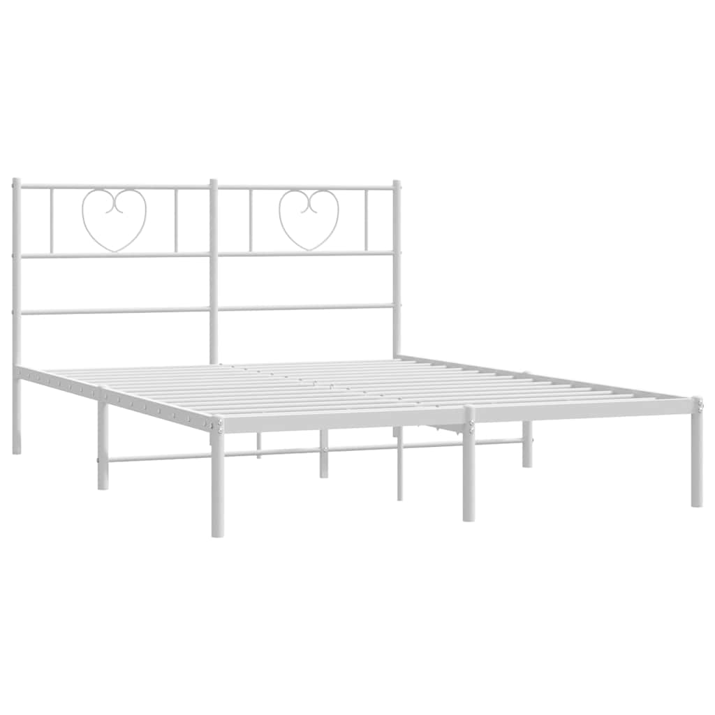 Metal Bed Frame without Mattress with Headboard White 150x200cm