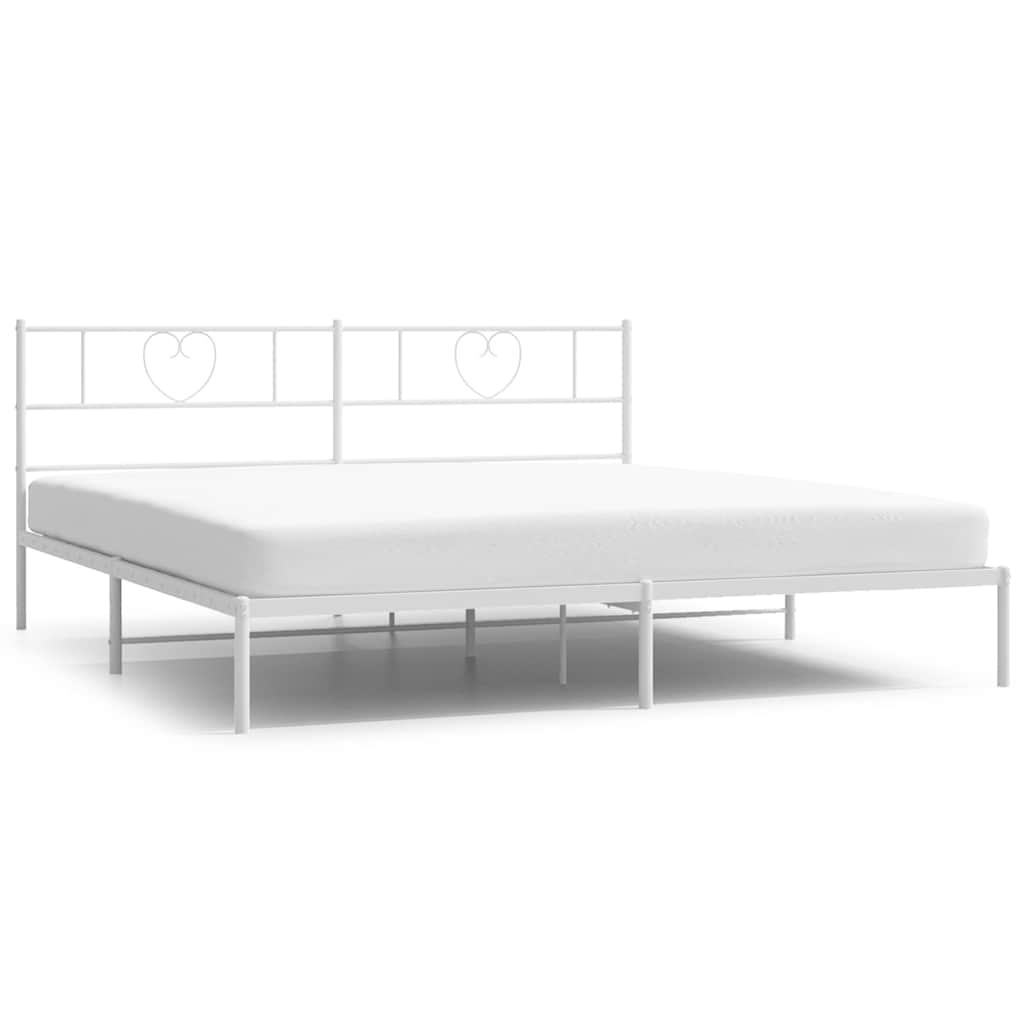 Metal Bed Frame without Mattress with Headboard White 180x200cm