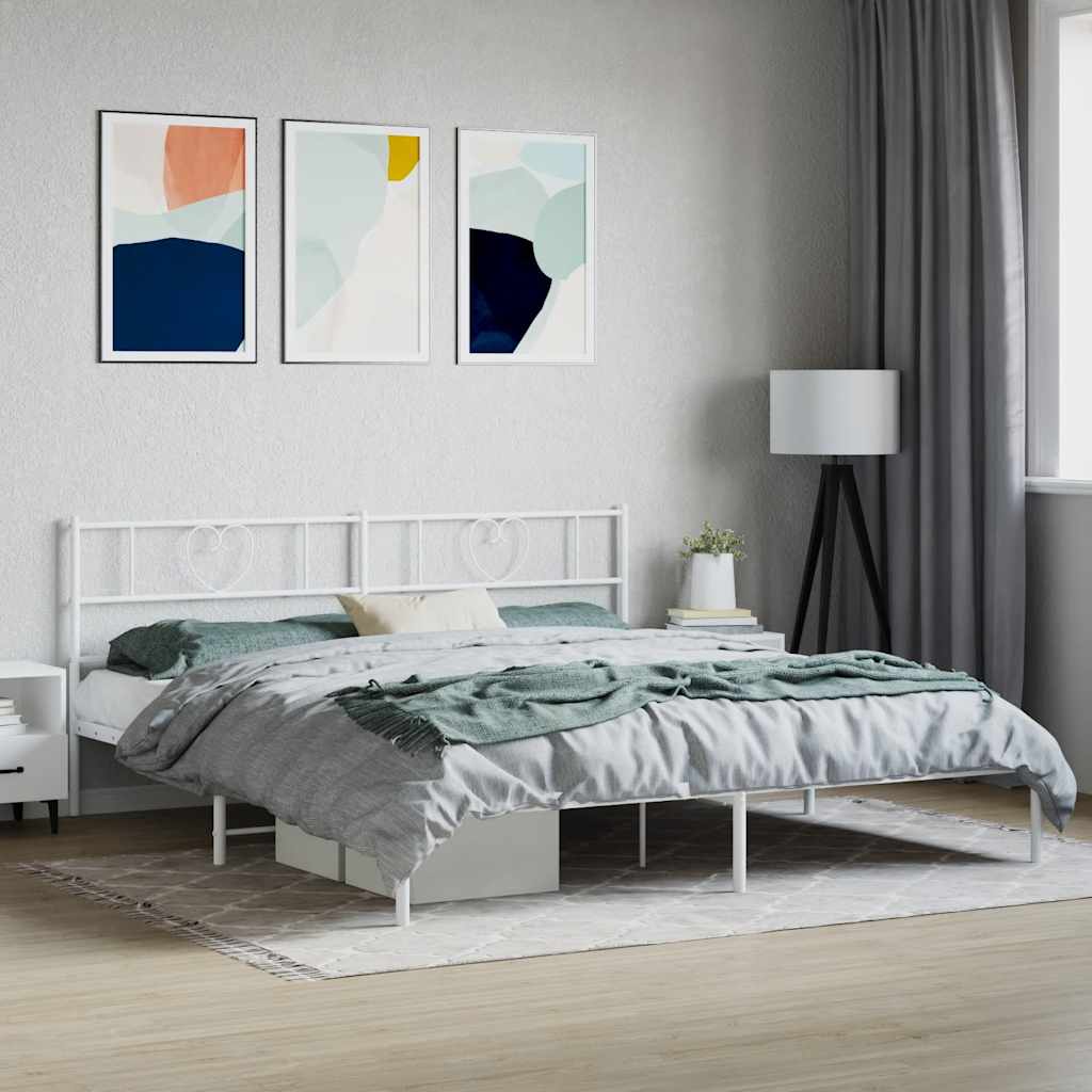 Metal Bed Frame without Mattress with Headboard White 180x200cm
