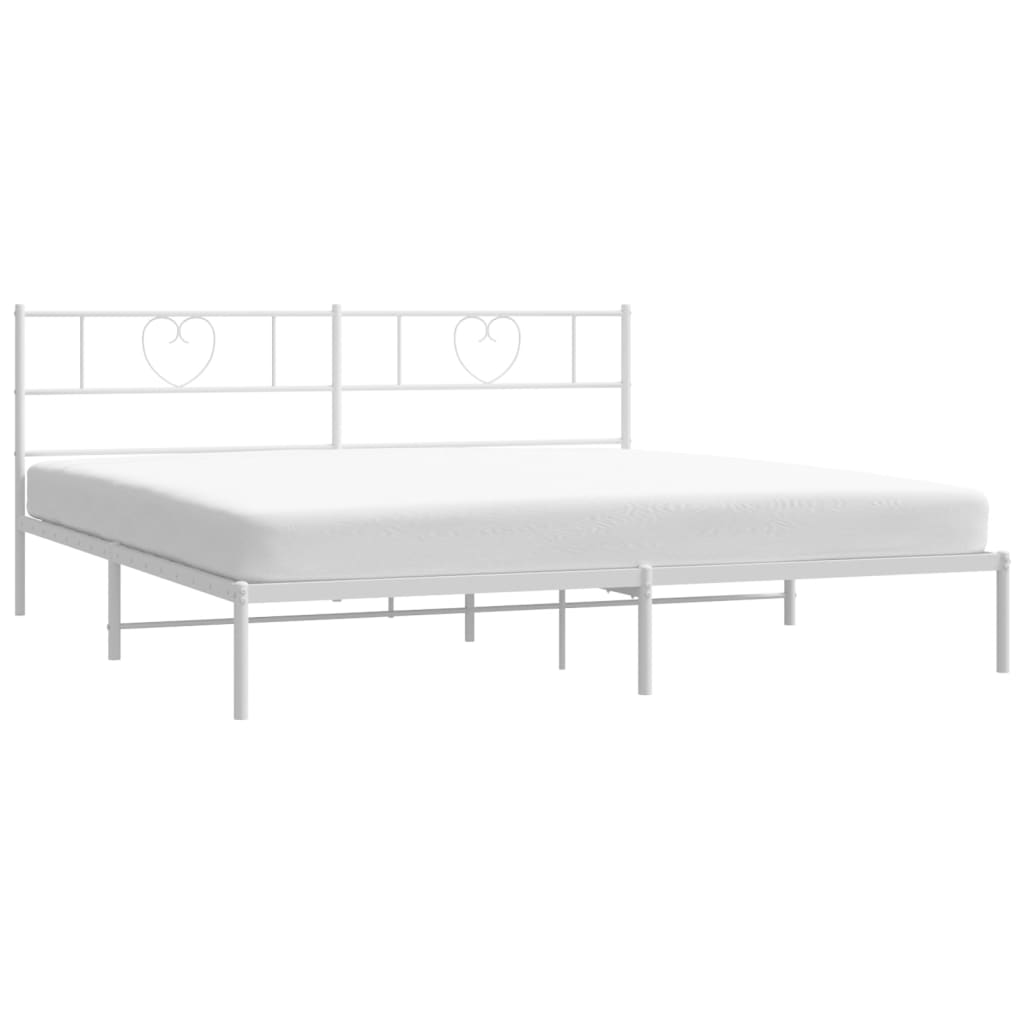Metal Bed Frame without Mattress with Headboard White 200x200cm