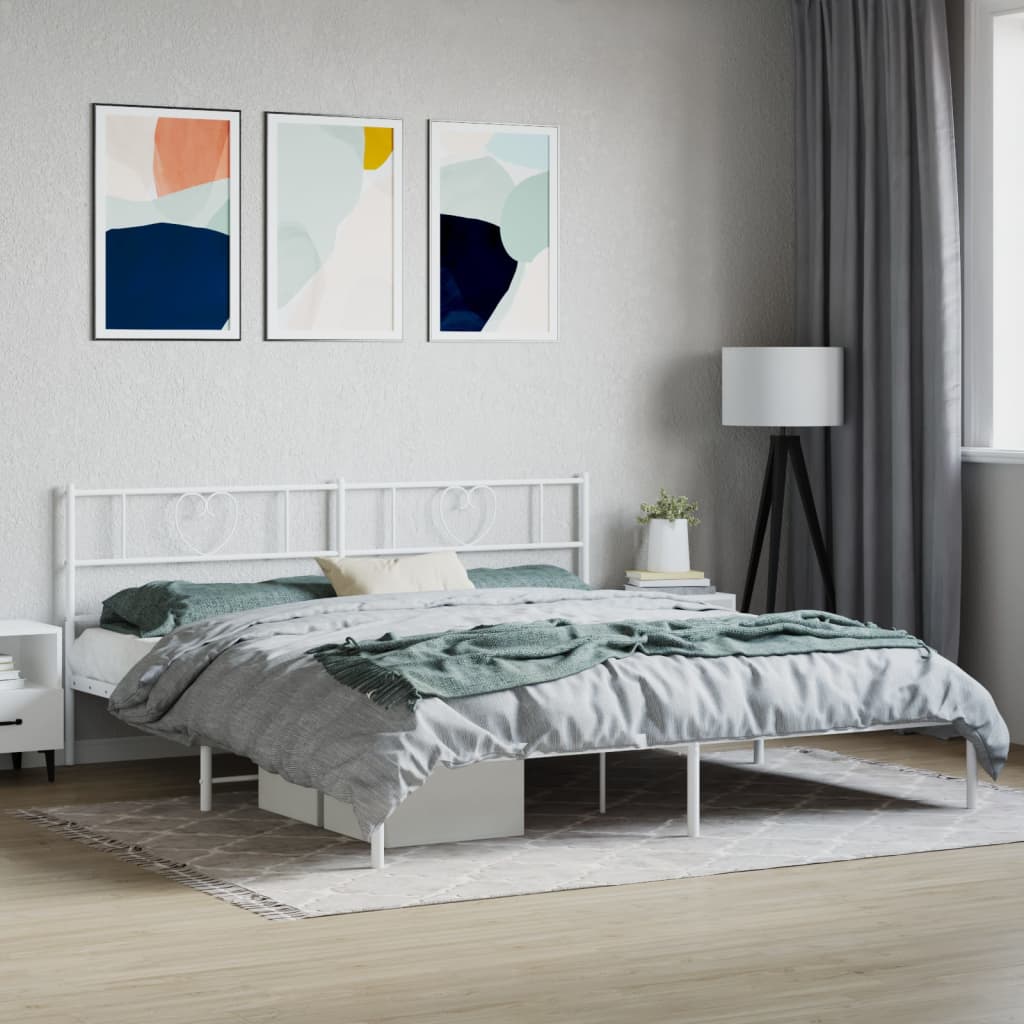 Metal Bed Frame without Mattress with Headboard White 200x200cm