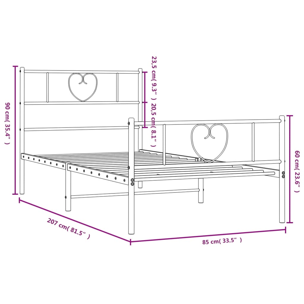 vidaXL Metal Bed Frame without Mattress with Footboard White 80x200cm