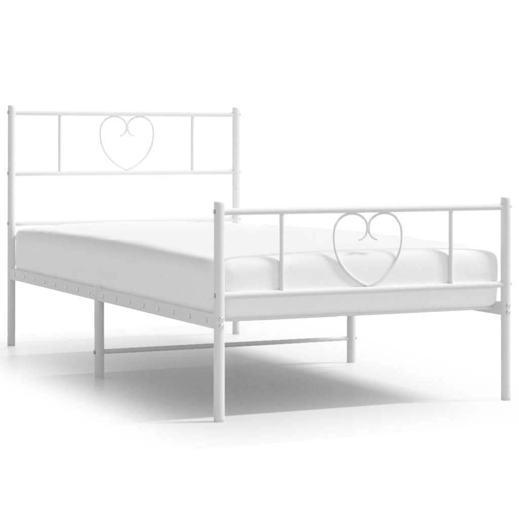 Metal Bed Frame without Mattress with Footboard White 90x200cm