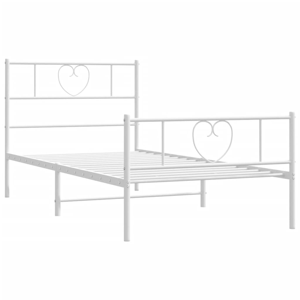 Metal Bed Frame without Mattress with Footboard White 90x200cm