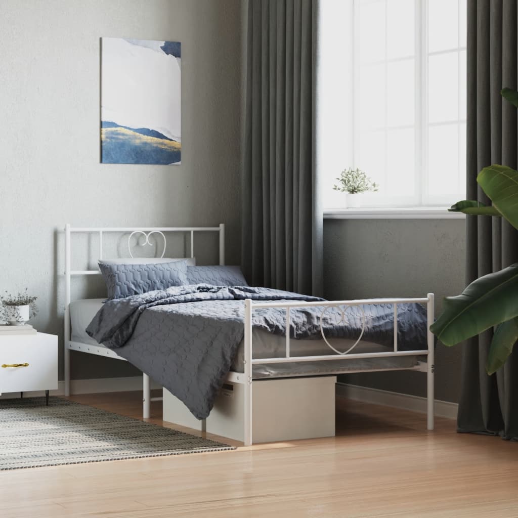 vidaXL Metal Bed Frame without Mattress with Footboard White 107x203cm