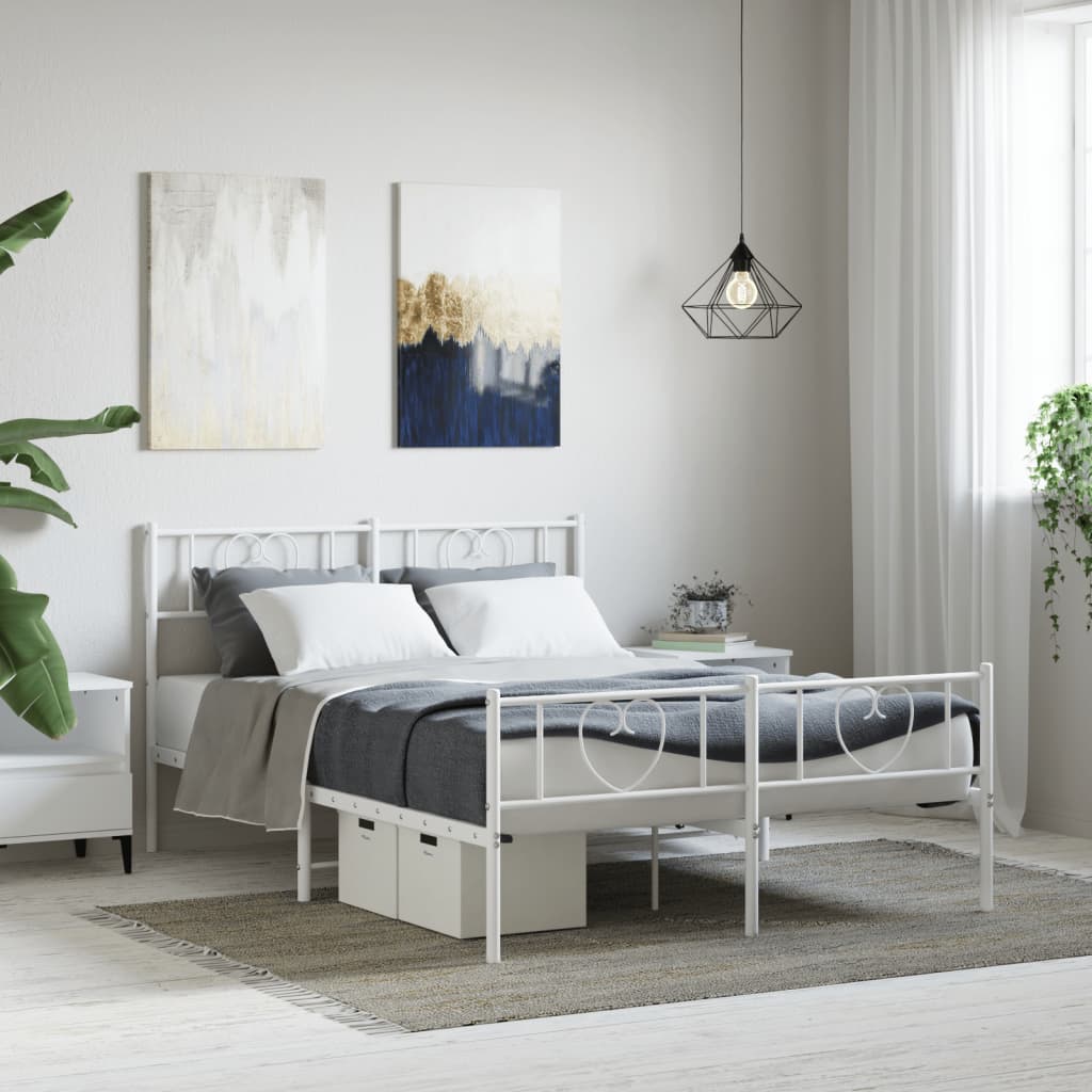 vidaXL Metal Bed Frame without Mattress with Footboard White 120x200cm