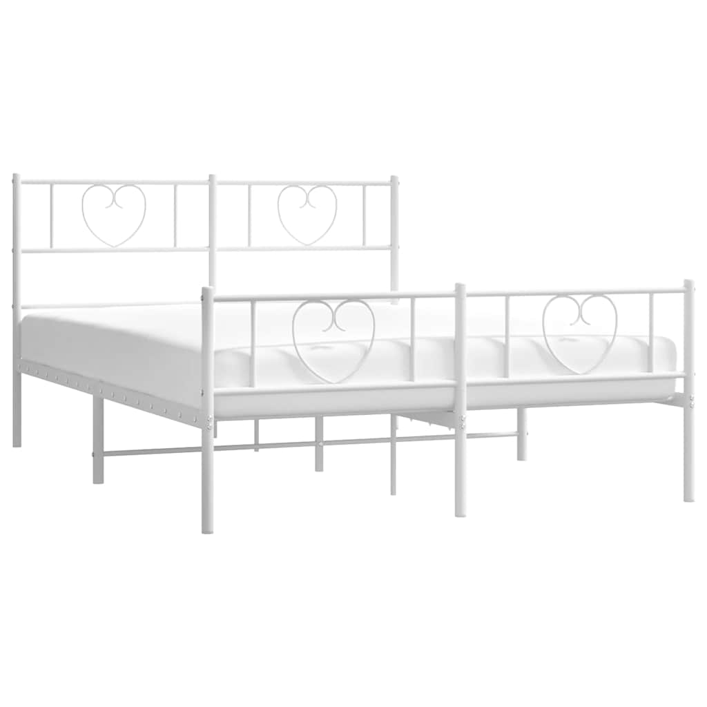 Metal Bed Frame without Mattress with Footboard White 135x190cm