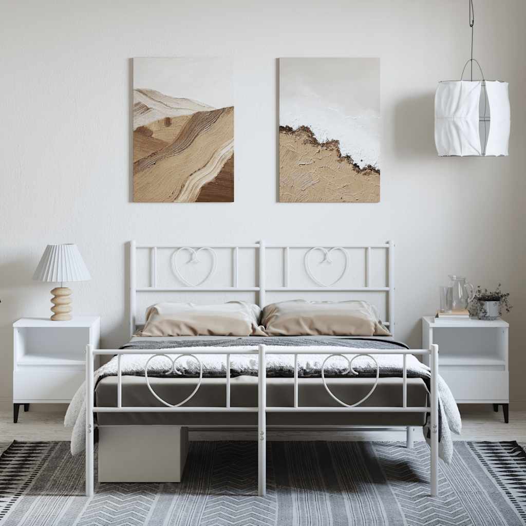 Metal Bed Frame without Mattress with Footboard White 135x190cm