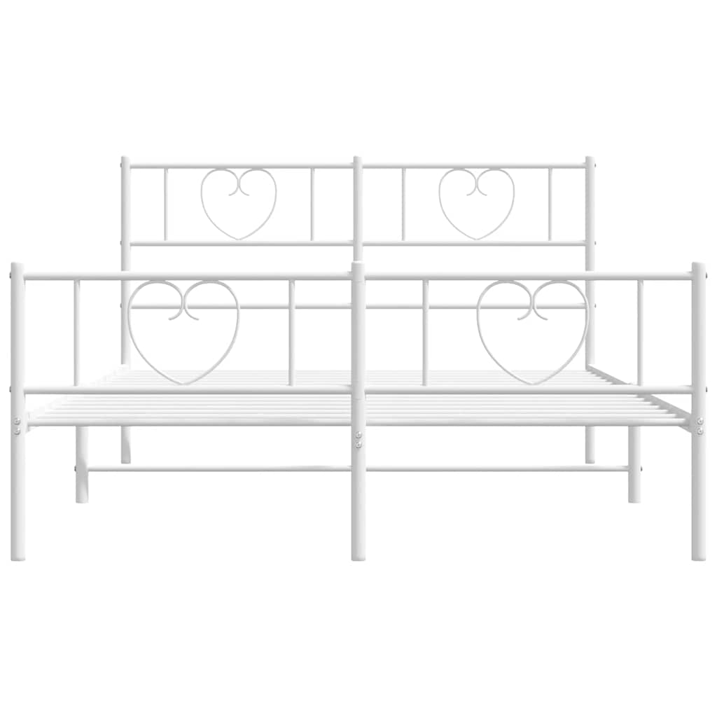 Metal Bed Frame without Mattress with Footboard White 135x190cm