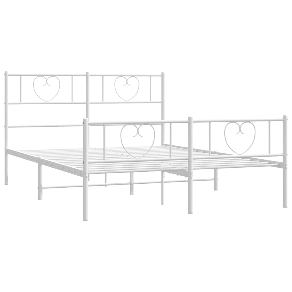 Metal Bed Frame without Mattress with Footboard White 135x190cm