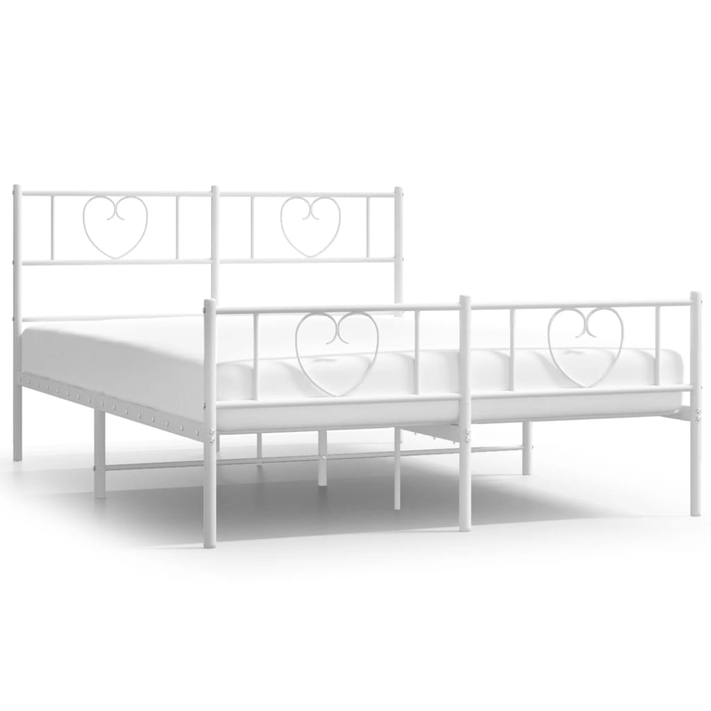 Metal Bed Frame without Mattress with Footboard White 140x190cm