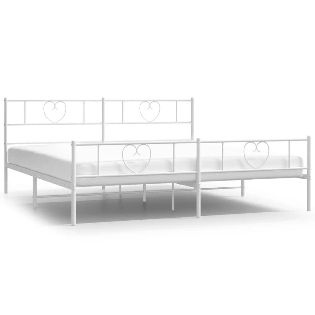 vidaXL Metal Bed Frame without Mattress with Footboard White 180x200cm