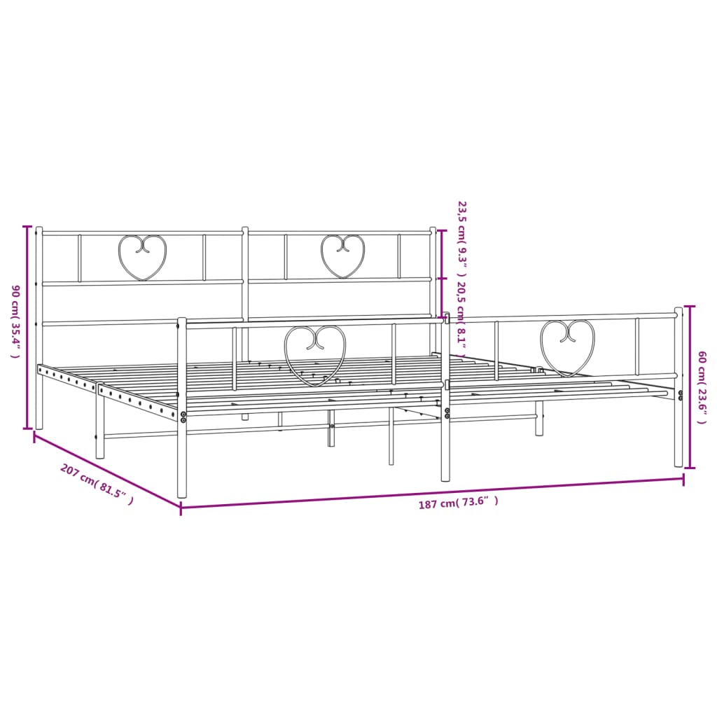 vidaXL Metal Bed Frame without Mattress with Footboard White 180x200cm