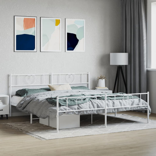 vidaXL Metal Bed Frame without Mattress with Footboard White 180x200cm