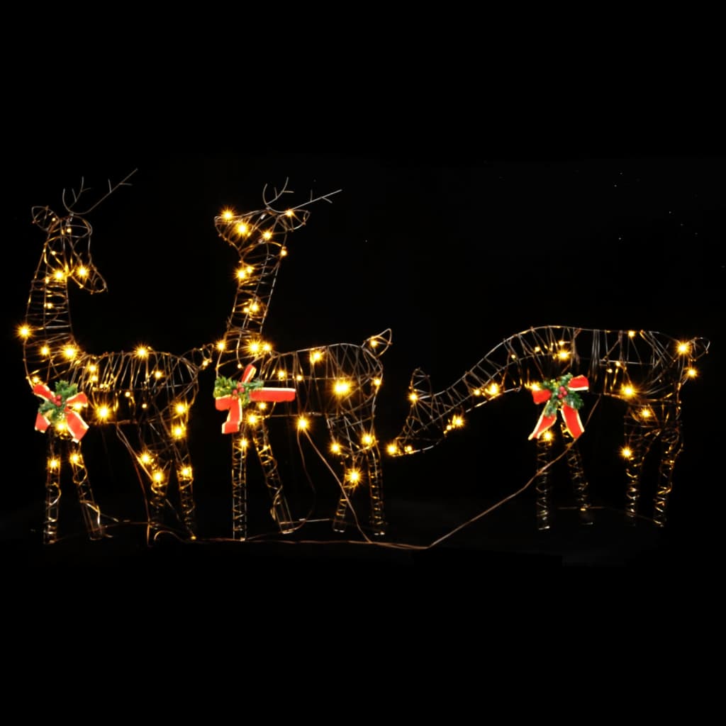 vidaXL Christmas Reindeer Families 2 pcs 180 LEDs Warm White Rattan