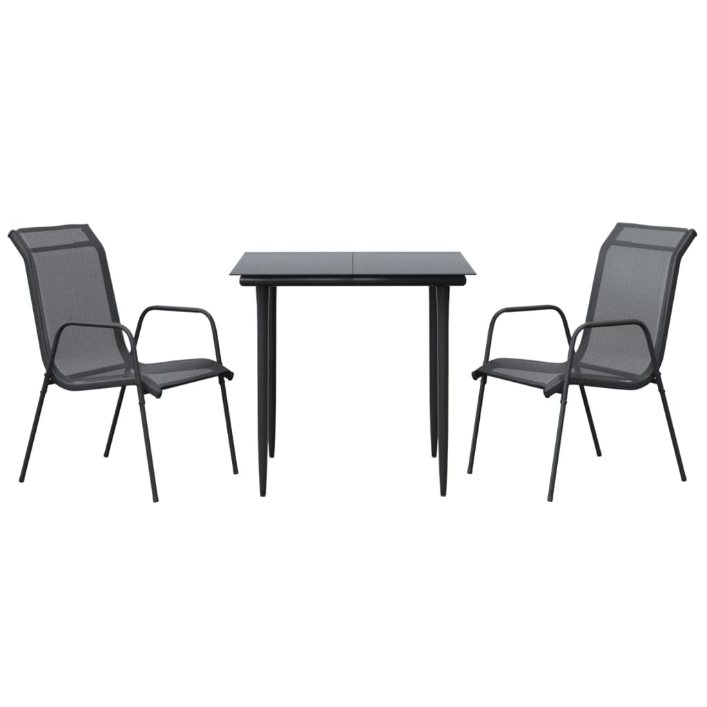 vidaXL 3 Piece Garden Dining Set Black Steel and Textilene