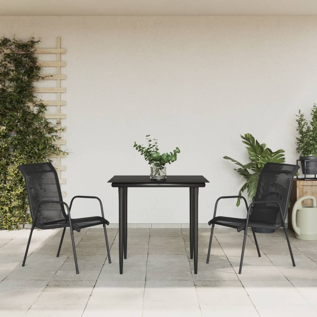 vidaXL 3 Piece Garden Dining Set Black Steel and Textilene