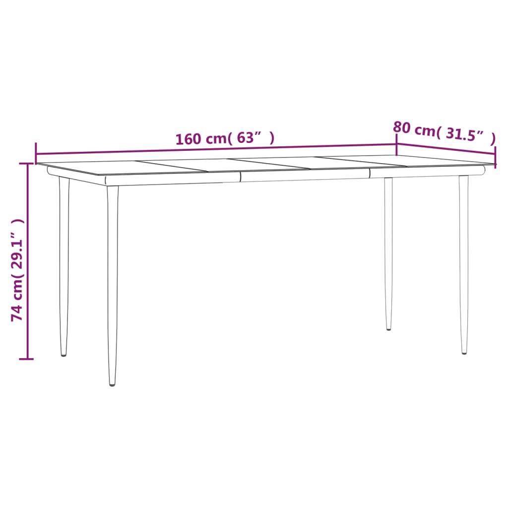5 Piece Garden Dining Set Black Steel and Textilene