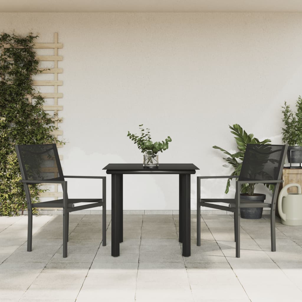 vidaXL 3 Piece Garden Dining Set Black Steel and Textilene