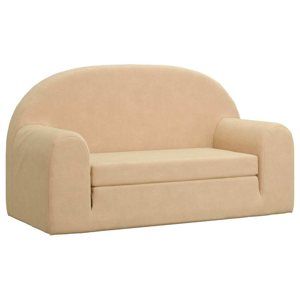 Kids' Sofa Bed 2-Seater Cream Soft Plush