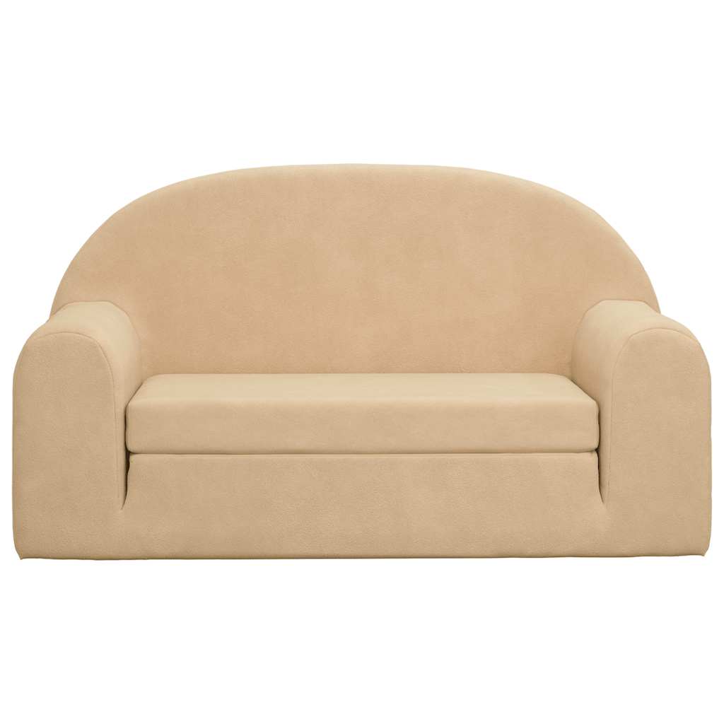 Kids' Sofa Bed 2-Seater Cream Soft Plush
