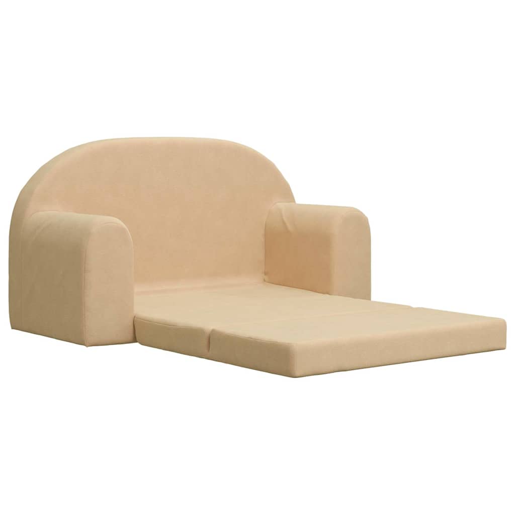 Kids' Sofa Bed 2-Seater Cream Soft Plush