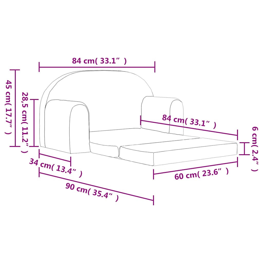 Kids' Sofa Bed 2-Seater Cream Soft Plush