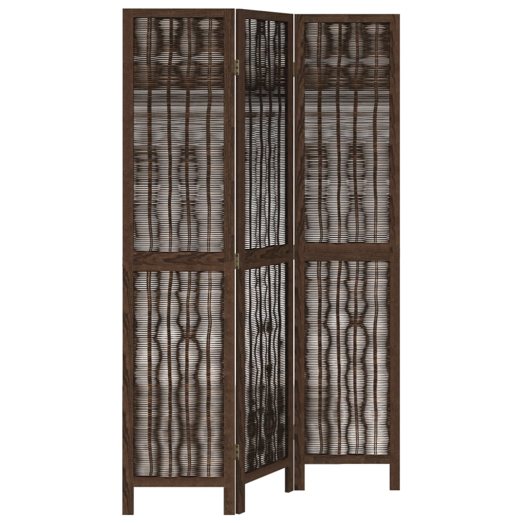 vidaXL Room Divider 3 Panels Dark Brown Solid Wood Paulownia