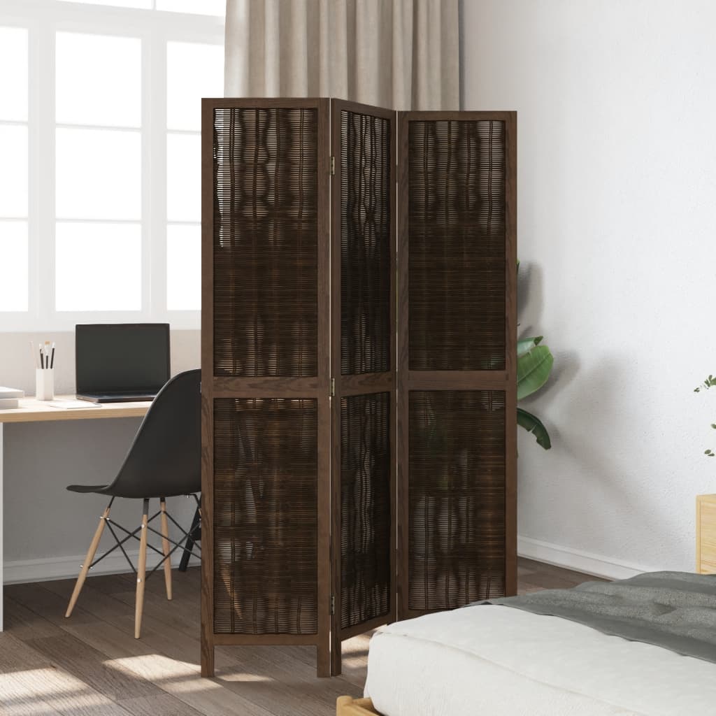 vidaXL Room Divider 3 Panels Dark Brown Solid Wood Paulownia