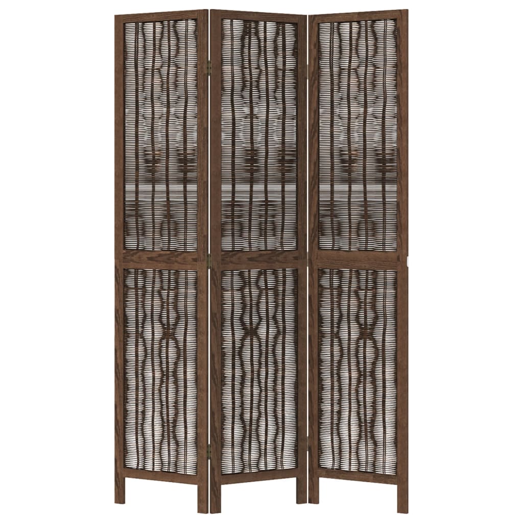 vidaXL Room Divider 3 Panels Dark Brown Solid Wood Paulownia