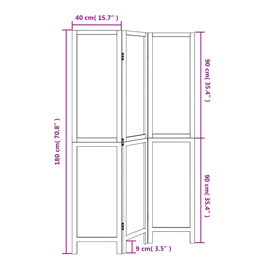 vidaXL Room Divider 3 Panels Dark Brown Solid Wood Paulownia