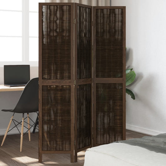 vidaXL Room Divider 3 Panels Dark Brown Solid Wood Paulownia