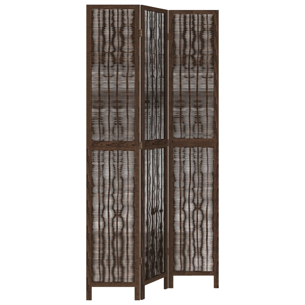 vidaXL Room Divider 3 Panels Dark Brown Solid Wood Paulownia