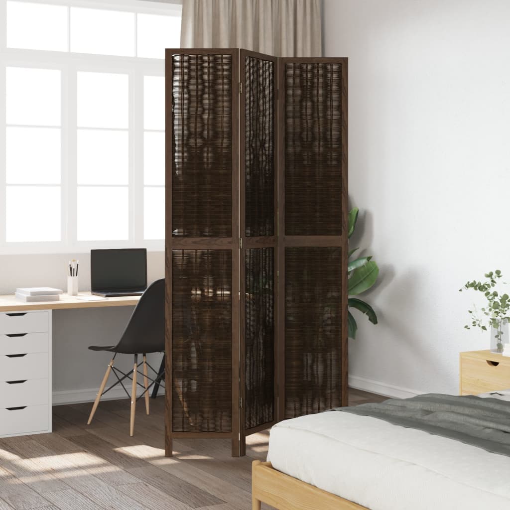 vidaXL Room Divider 3 Panels Dark Brown Solid Wood Paulownia