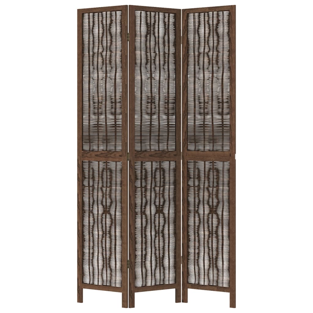 vidaXL Room Divider 3 Panels Dark Brown Solid Wood Paulownia