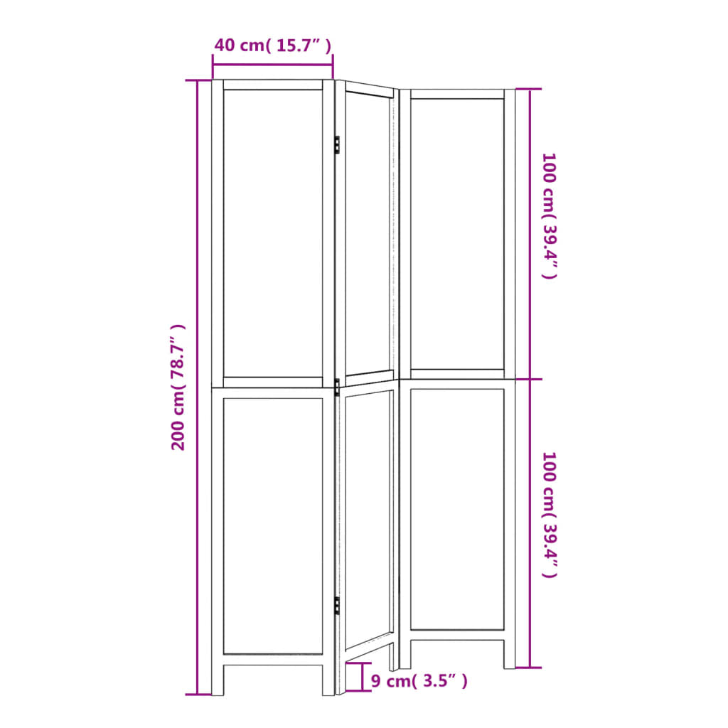 vidaXL Room Divider 3 Panels Dark Brown Solid Wood Paulownia