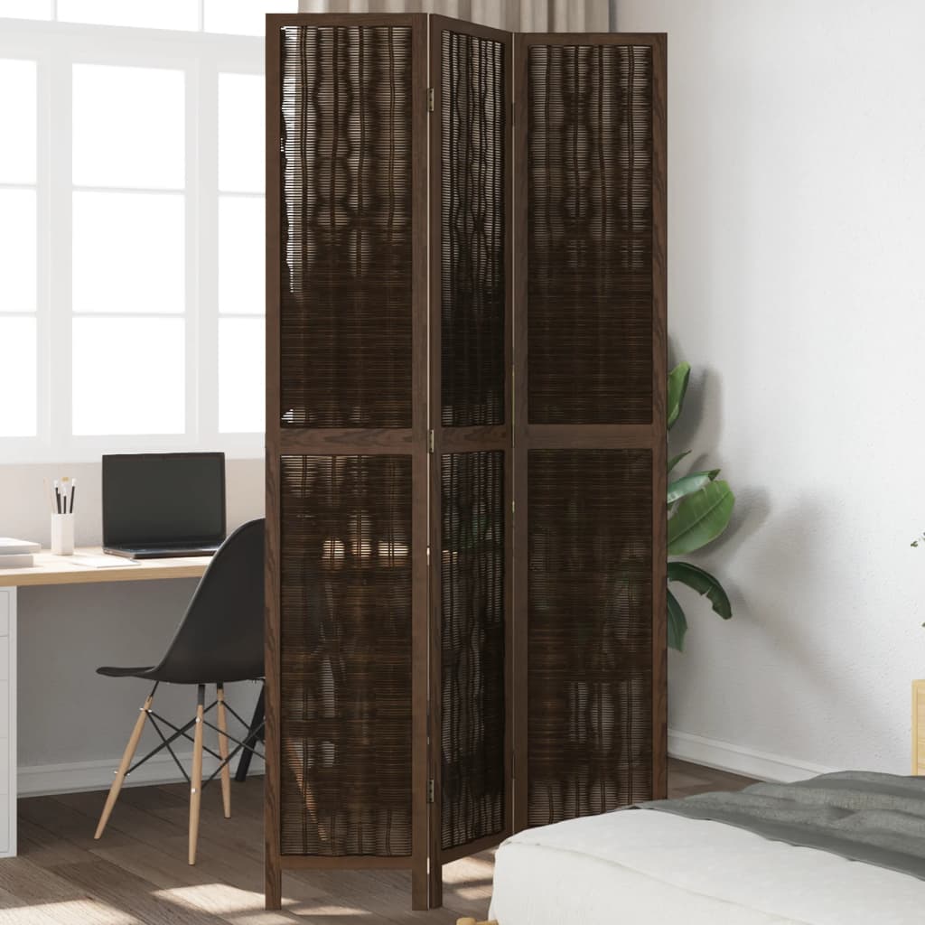 vidaXL Room Divider 3 Panels Dark Brown Solid Wood Paulownia