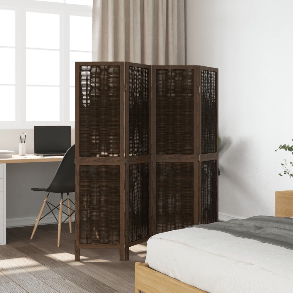 vidaXL Room Divider 4 Panels Dark Brown Solid Wood Paulownia