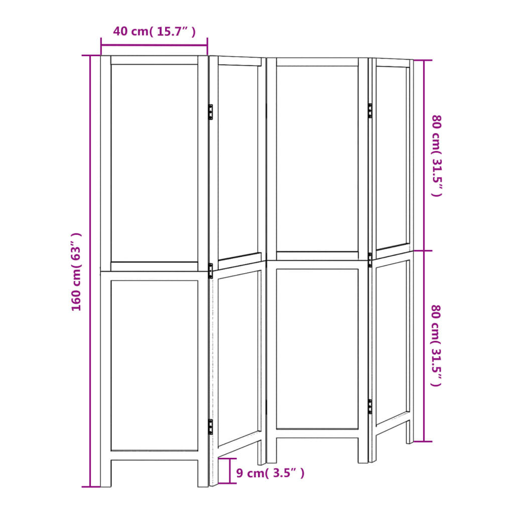 vidaXL Room Divider 4 Panels Dark Brown Solid Wood Paulownia