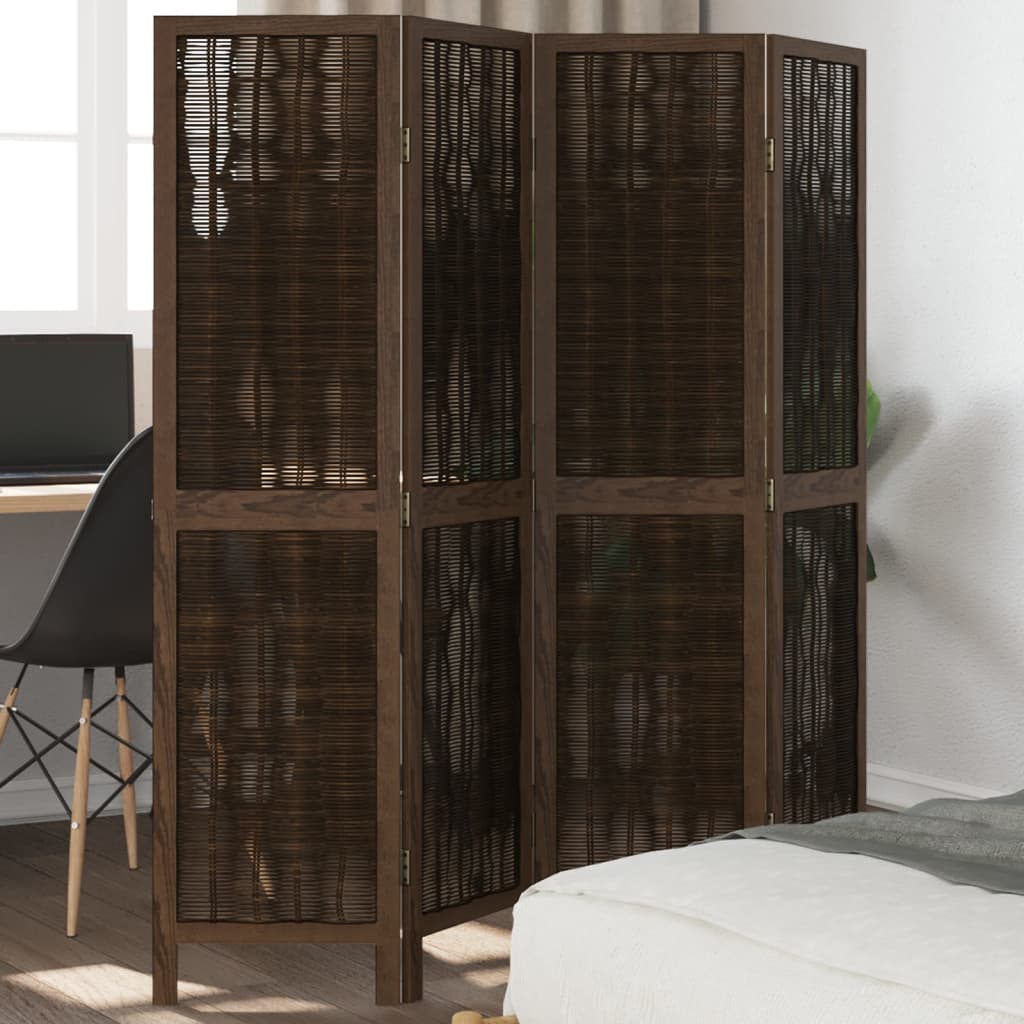 vidaXL Room Divider 4 Panels Dark Brown Solid Wood Paulownia