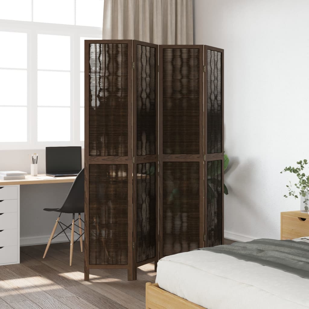 vidaXL Room Divider 4 Panels Dark Brown Solid Wood Paulownia