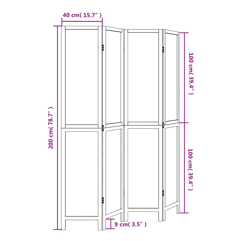 vidaXL Room Divider 4 Panels Dark Brown Solid Wood Paulownia