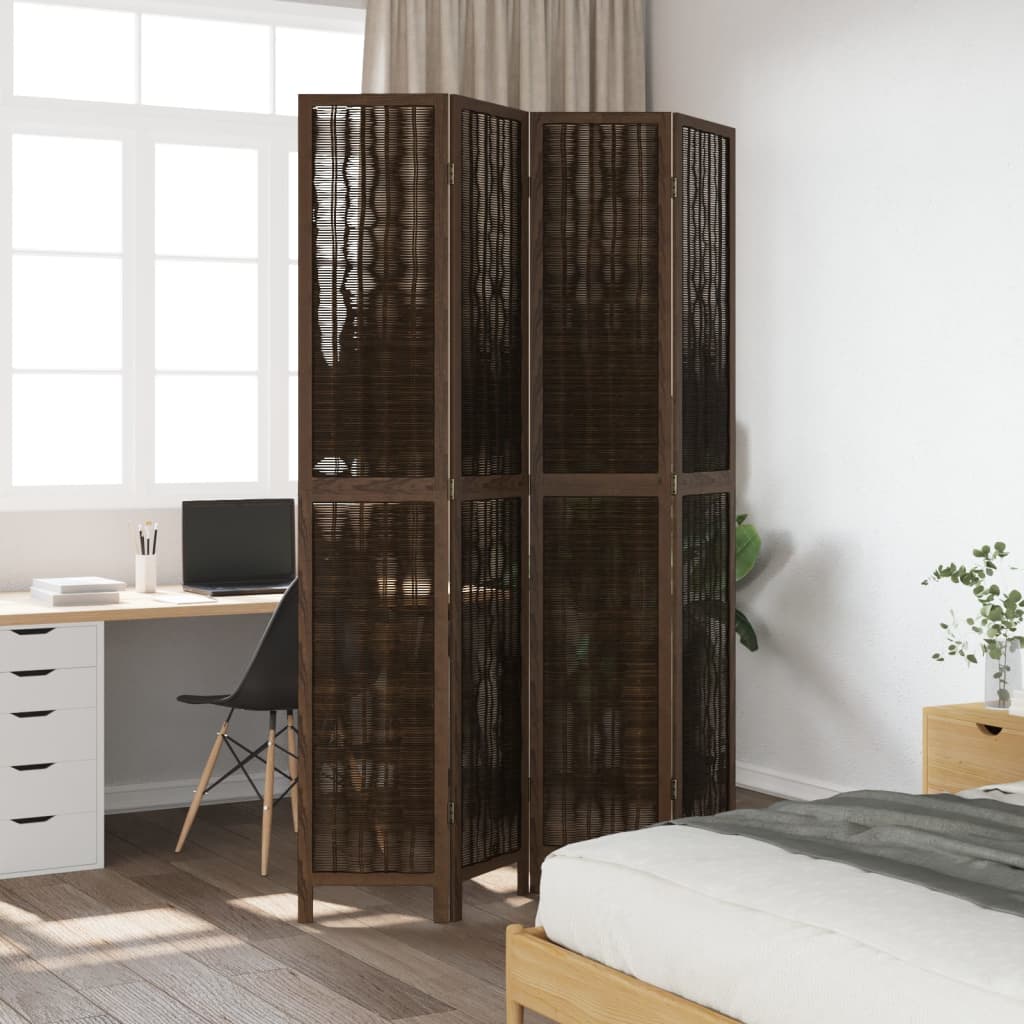 vidaXL Room Divider 4 Panels Dark Brown Solid Wood Paulownia