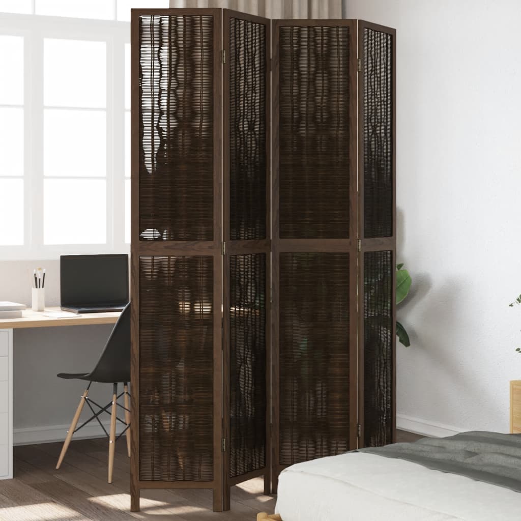 vidaXL Room Divider 4 Panels Dark Brown Solid Wood Paulownia