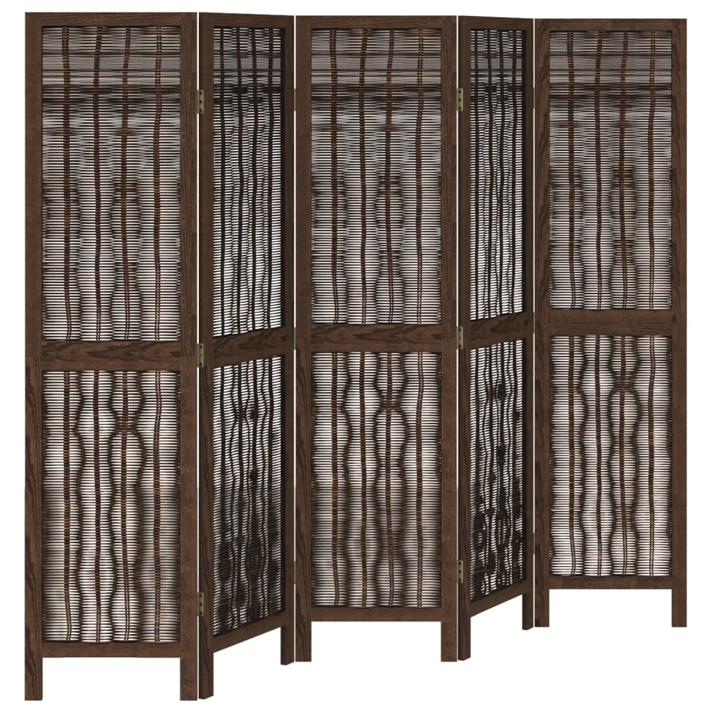 vidaXL Room Divider 5 Panels Dark Brown Solid Wood Paulownia