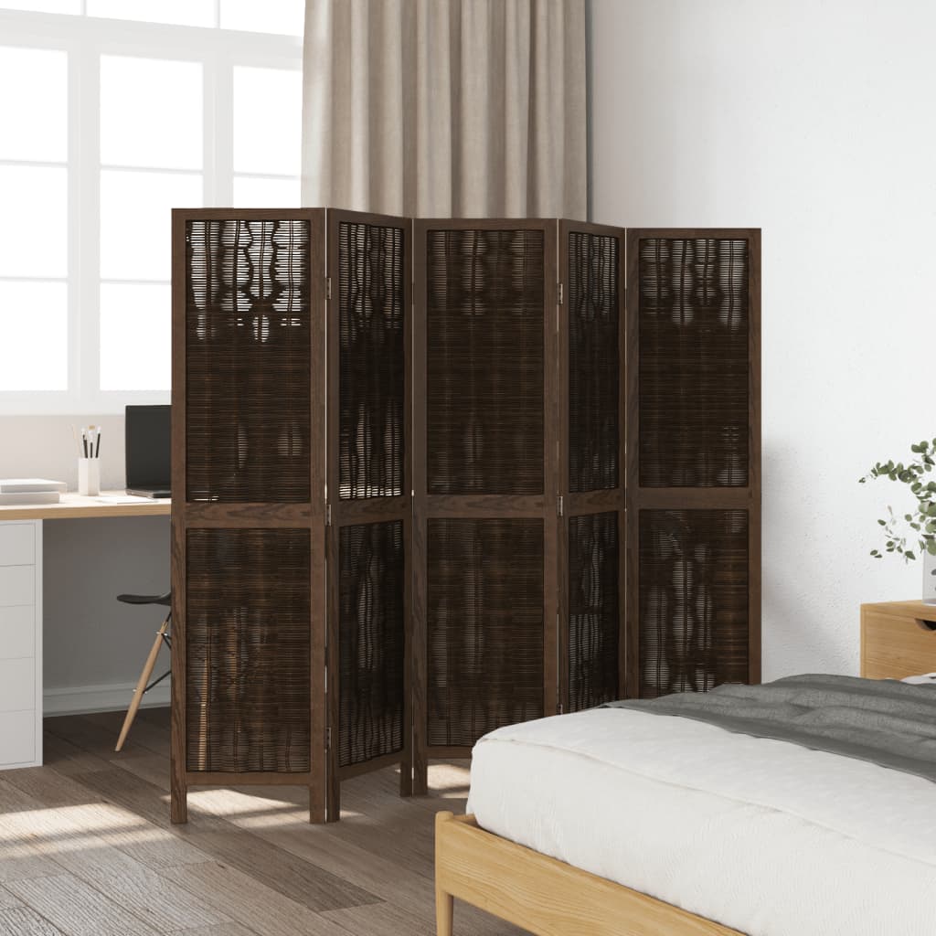 vidaXL Room Divider 5 Panels Dark Brown Solid Wood Paulownia