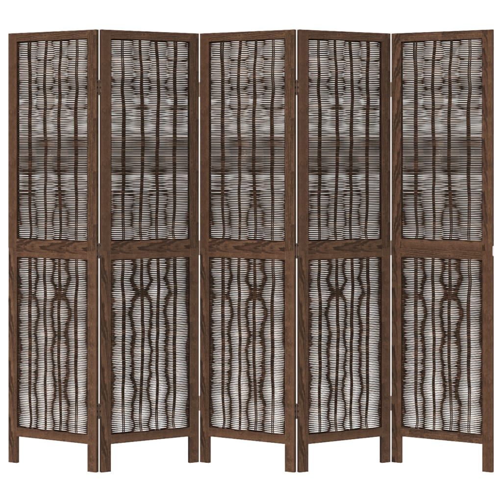 vidaXL Room Divider 5 Panels Dark Brown Solid Wood Paulownia